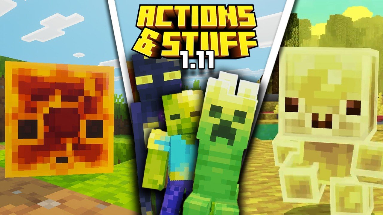 🎬 Actions & Stuff 1.11 – أفضل حزمة أنيميشن ورسوم متحركة واقعية لماينكرافت بيدروك